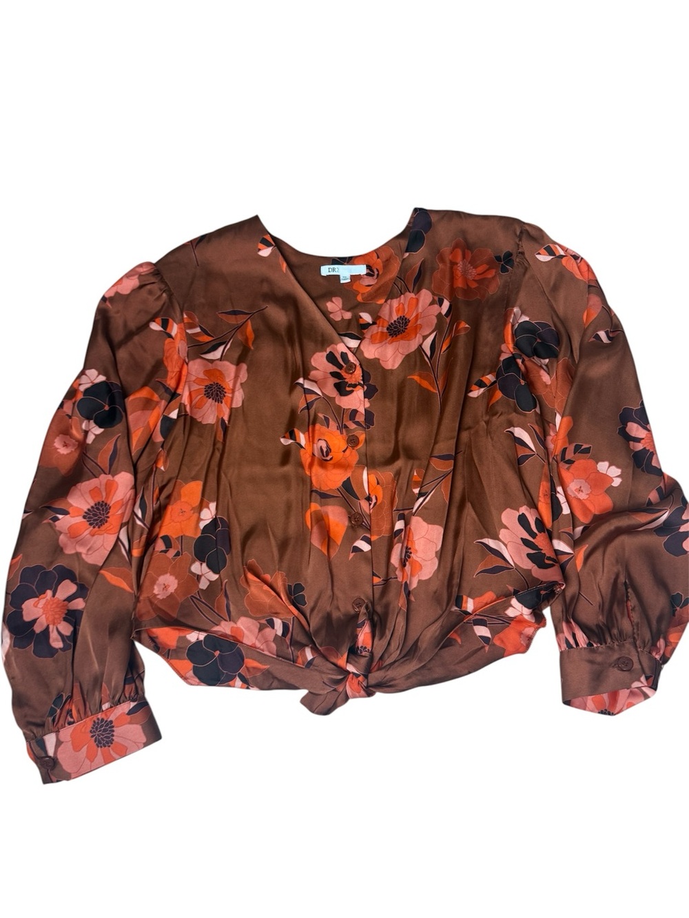 DR2 top floral tie front blouse